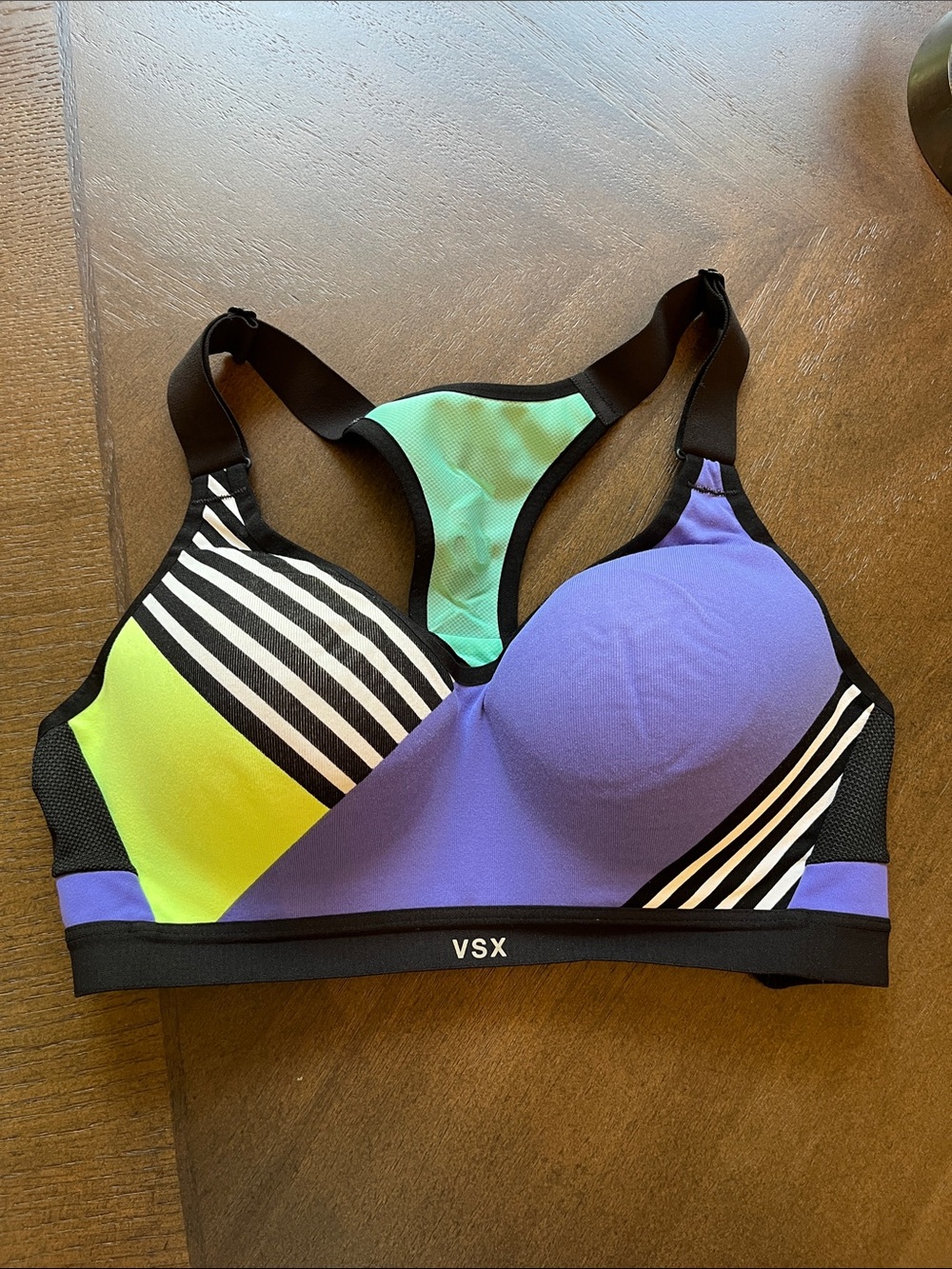 VSX Colorblock Racerback Sports Bra in Purple, Lime & Mint